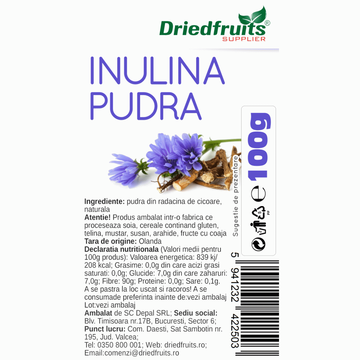 Inulina Pudra Din Cicoare 100 G Comanda Online De Pe Driedfruits Ro